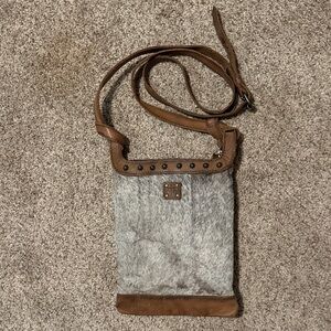 Brown and Gray Genuine Leather Crossbody Bag